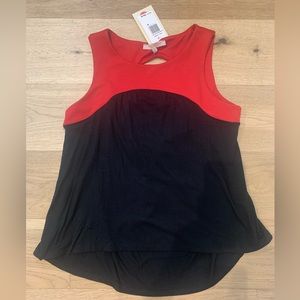 NWT Casual Couture by Green Envelope Red/Black Back Cutout Sleeveless Blouse